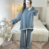 Contrast Trim Knit Lounge Set with Sweater and Pants