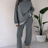 Contrast Trim Knit Lounge Set with Sweater and Pants