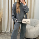 Contrast Trim Knit Lounge Set with Sweater and Pants