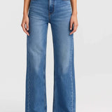 High Waist Wide Leg Denim Jeans with Raw Hem