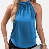 Satin Halter Neck Sleeveless Top with Draped Fit