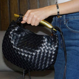 Woven Crescent Handle Statement Bag
