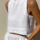 Sleeveless Crop Top and Wide Leg Pants Linen Set