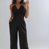 Halter Neck Tailored Jumpsuit with Deep V Front