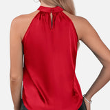 Satin Halter Neck Sleeveless Top with Draped Fit