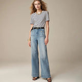 High Waist Wide Leg Denim Pants with Utility Pockets