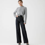High Waist Wide Leg Denim Pants with Utility Pockets