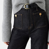 High Waist Wide Leg Denim Pants with Utility Pockets