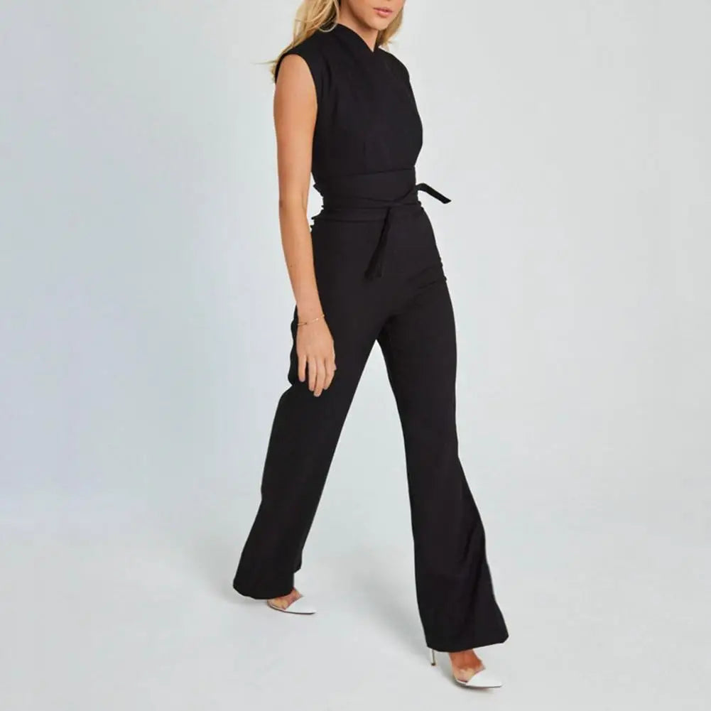 Sleeveless Wide Leg Jumpsuit with Waist Tie