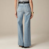 High Waist Wide Leg Denim Pants with Utility Pockets