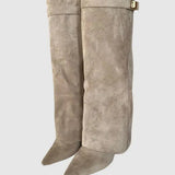 Pointed Toe Low Heel Knee High Boots