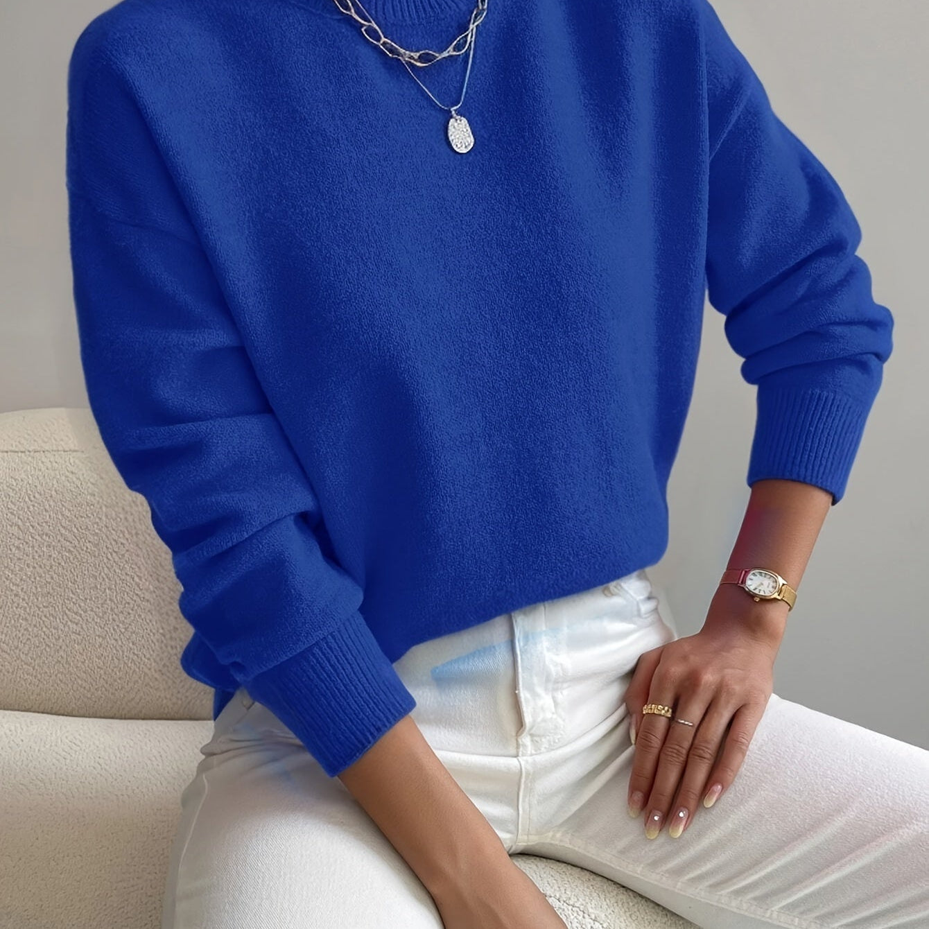 Relaxed Mock Neck Knit Sweater with Soft Finish