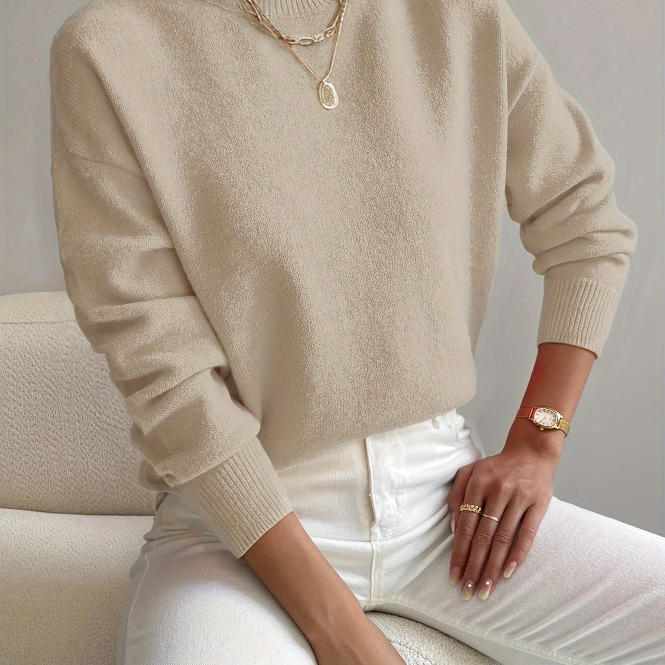 Relaxed Mock Neck Knit Sweater with Soft Finish