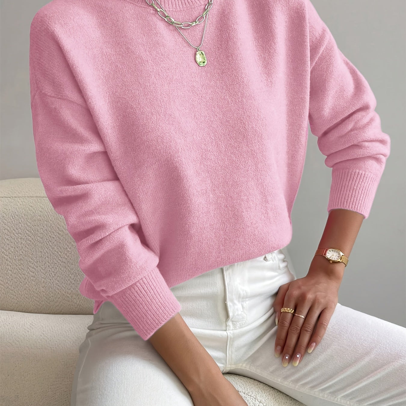 Relaxed Mock Neck Knit Sweater with Soft Finish