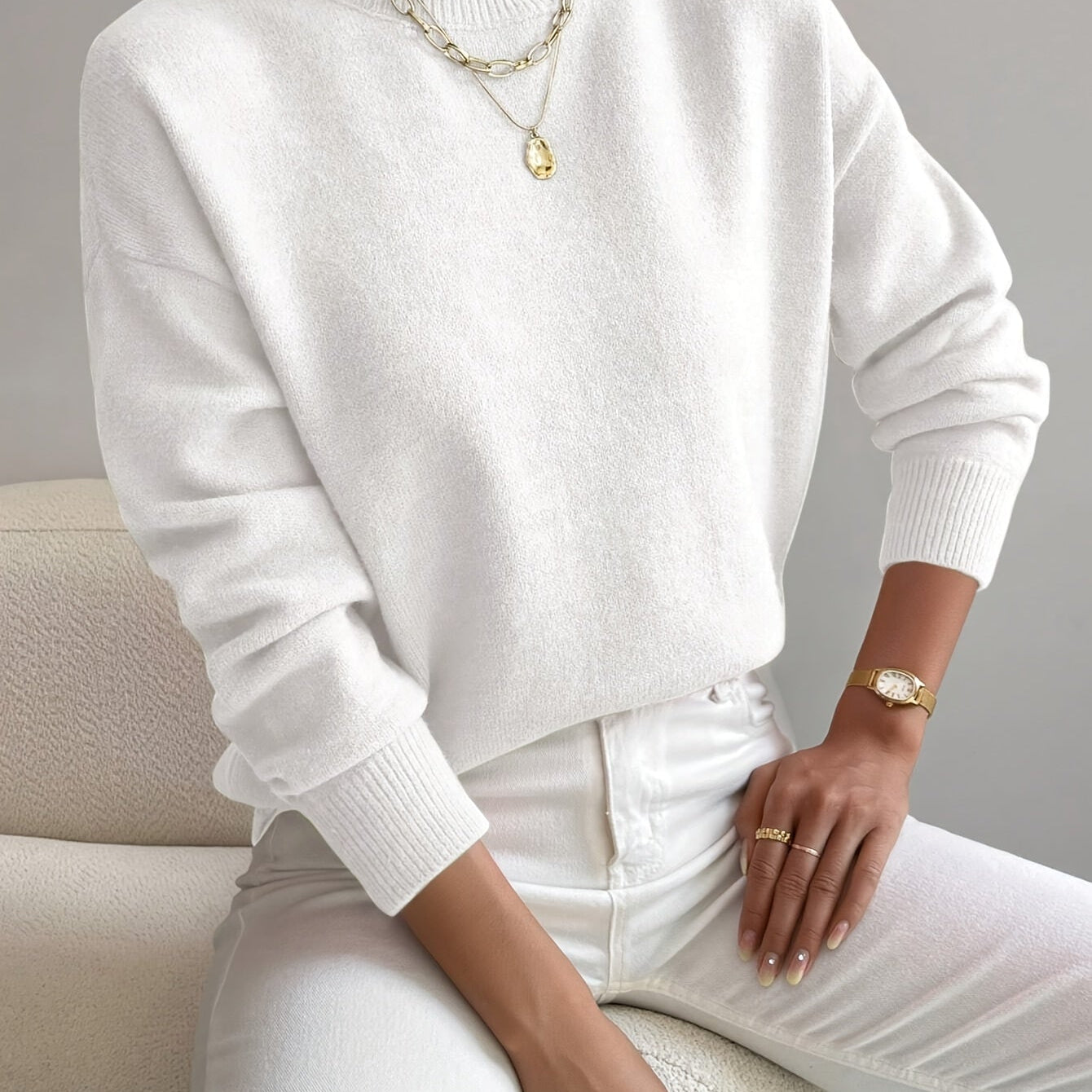 Relaxed Mock Neck Knit Sweater with Soft Finish