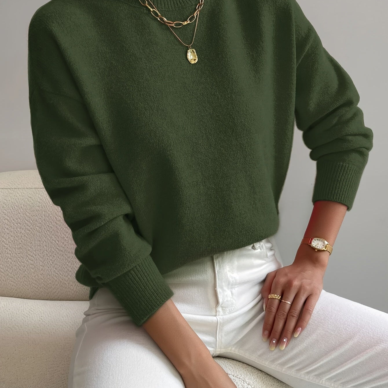 Relaxed Mock Neck Knit Sweater with Soft Finish
