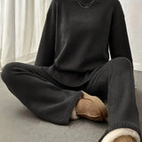 Relaxed Knit Lounge Set with Sweater and Wide Leg Pants