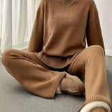 Relaxed Knit Lounge Set with Sweater and Wide Leg Pants