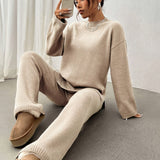 Relaxed Knit Lounge Set with Sweater and Wide Leg Pants