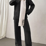 Relaxed Knit Lounge Set with Sweater and Wide Leg Pants