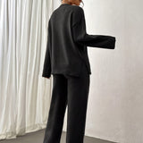 Relaxed Knit Lounge Set with Sweater and Wide Leg Pants
