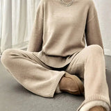 Relaxed Knit Lounge Set with Sweater and Wide Leg Pants