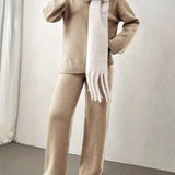 Relaxed Knit Lounge Set with Sweater and Wide Leg Pants