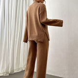 Relaxed Knit Lounge Set with Sweater and Wide Leg Pants