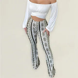 Printed High Waist Flared Pants with Stretch Fit