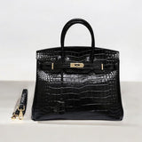 Croc Embossed Structured Top Handle Bag