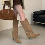Pointed Toe Kitten Heel Mid Calf Boots